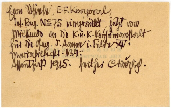 Brief von Ernst Wagner an Wilhelm John, mit einer beigelegten Notiz/Visitkarte von Egon Schiele Bild 2