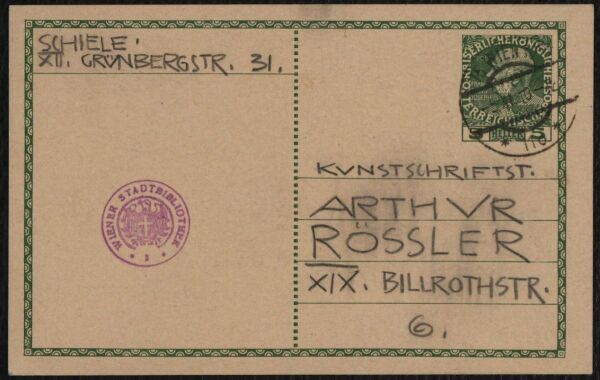 Postcard from Egon Schiele to Arthur Roessler Bild 2
