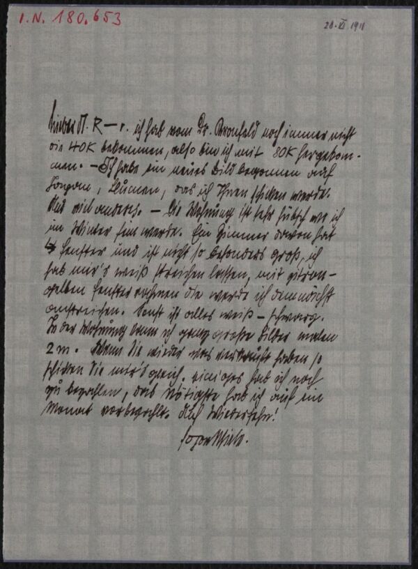 Brief von Egon Schiele an Arthur Roessler