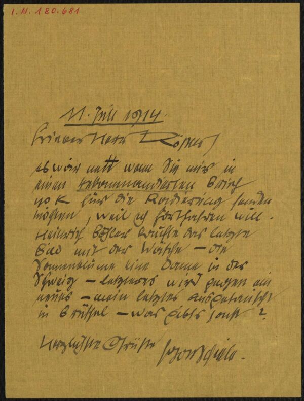 Brief von Egon Schiele an Arthur Roessler 