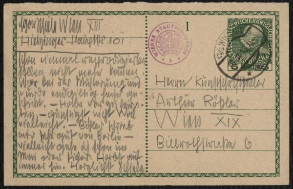 Postcard from Egon Schiele to Arthur Roessler Bild 2