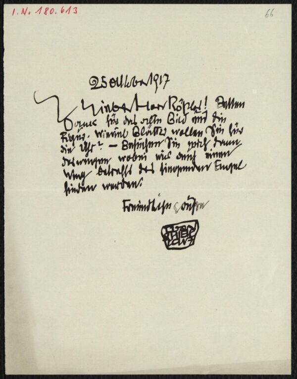Letter from Egon Schiele to Arthur Roessler 