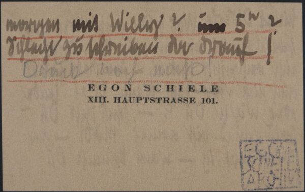Visitkarte von Egon Schiele mit einer Notiz für Edith Harms Bild 2