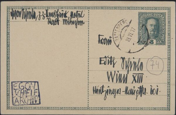 Postcard from Egon Schiele to Edith Schiele Bild 2