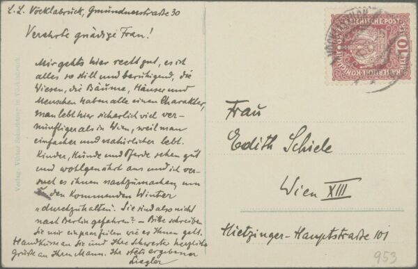 Postkarte von Leopold Liegler an Edith Schiele Bild 2