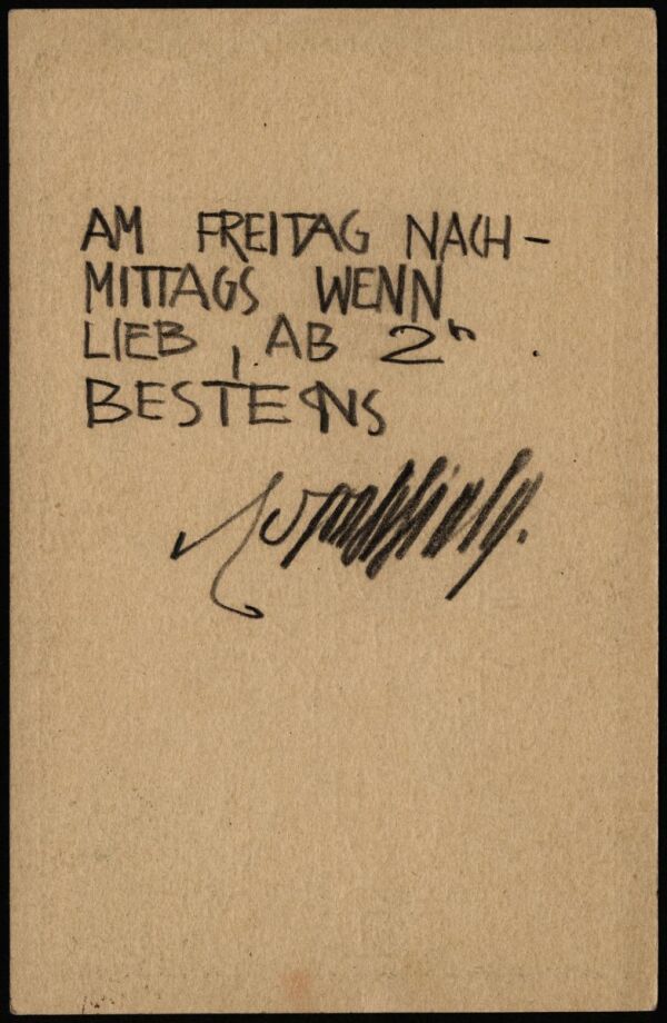 Postkarte von Egon Schiele an Heinrich Benesch 