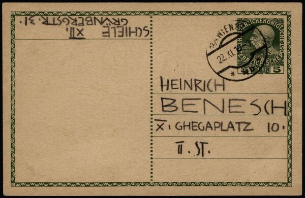 Postkarte von Egon Schiele an Heinrich Benesch Bild 2