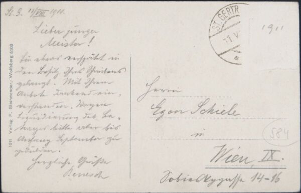 Postkarte von Heinrich Benesch an Egon Schiele Bild 2