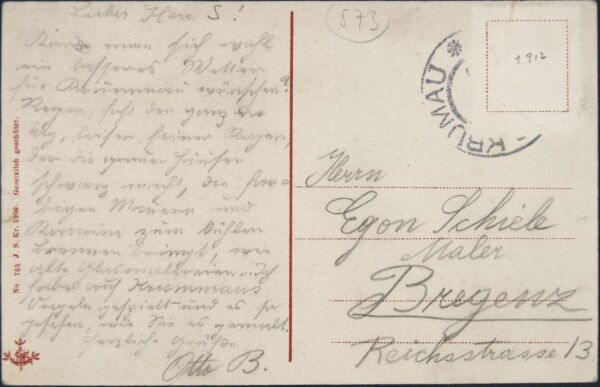 Postkarte von Otto Benesch an Egon Schiele Bild 2