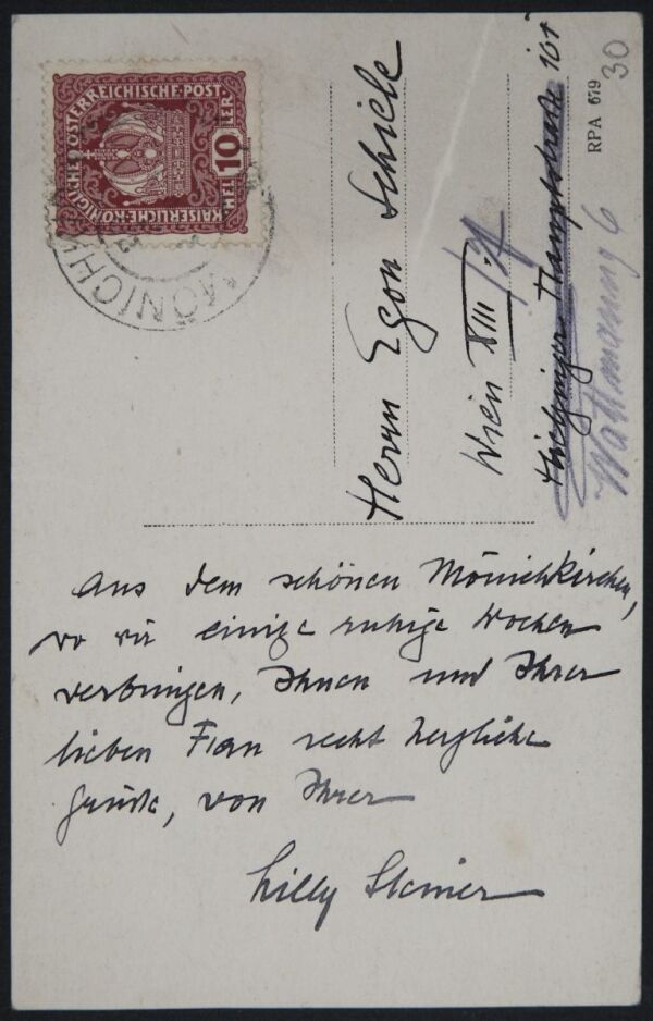 Postkarte von Lilly Steiner an Egon Schiele Bild 2
