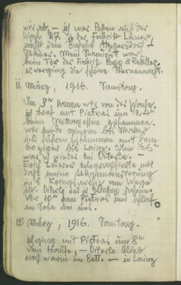 Entry into Egon Schiele’s war diary