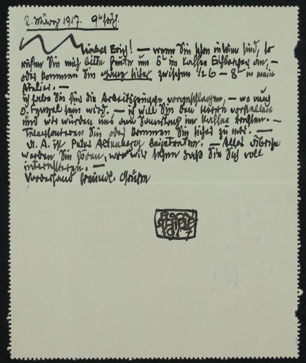 Postkarte von Egon Schiele an Erich Lederer 