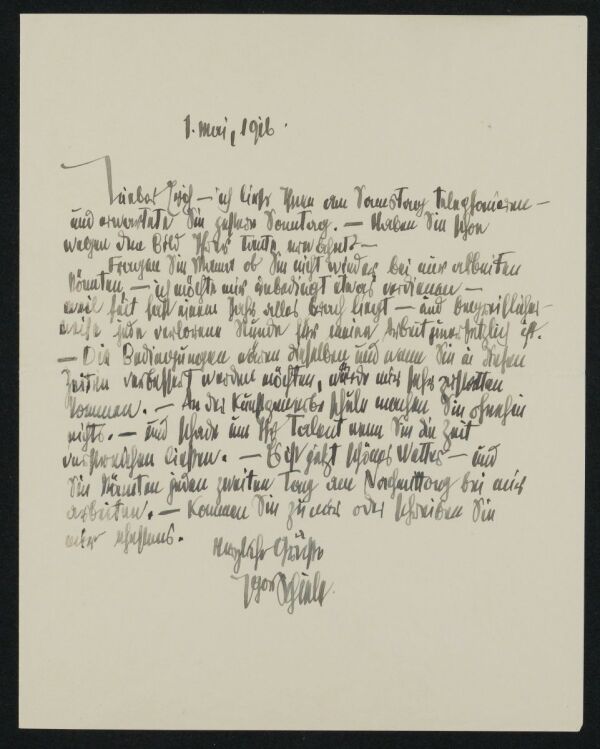 Brief von Egon Schiele an Erich Lederer 