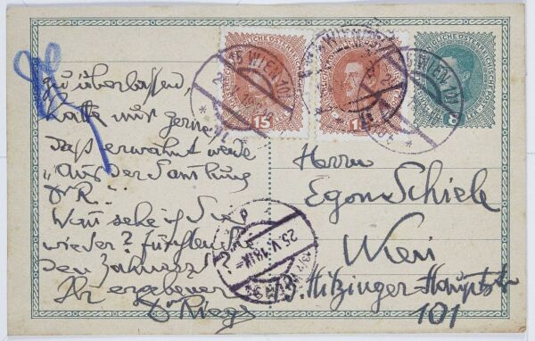 Postcard from Heinrich Rieger to Egon Schiele Bild 2