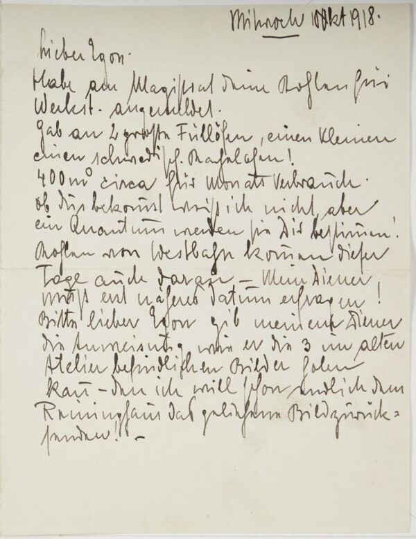 Letter from Anton Peschka to Egon Schiele 