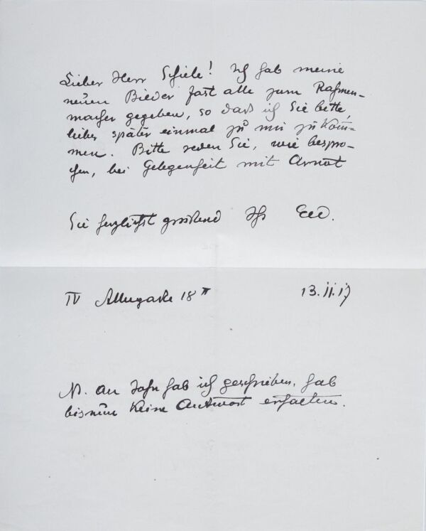 Brief von Ernst Wagner an Egon Schiele 
