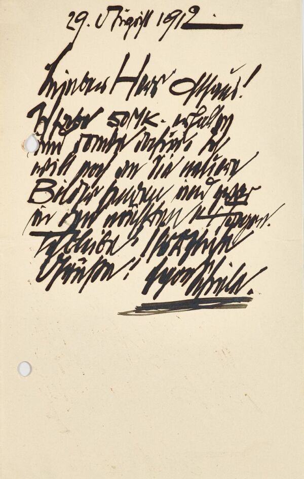 Letter from Egon Schiele to Karl Ernst Osthaus/Folkwang Museum 