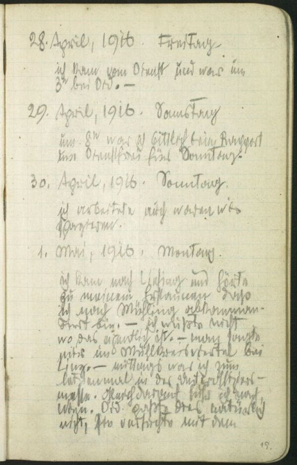 Entry into Egon Schiele’s war diary 