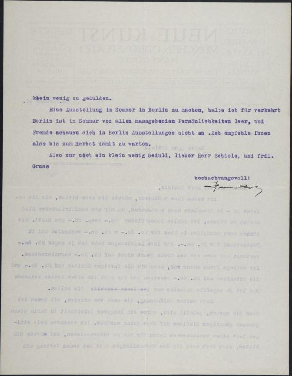 Maschinenschriftlicher Brief von Hans Goltz an Egon Schiele Bild 2