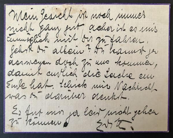 Karte von Edith Harms, vermutlich an Egon Schiele 