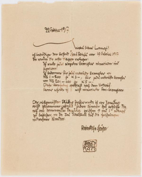 Letter from Egon Schiele to Richard Lányi 