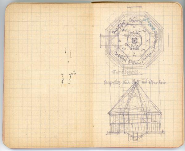 Eintrag ins Skizzenbuch von Egon Schiele mit der Skizze eines Mausoleums Bild 2