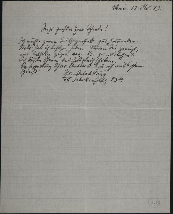 Brief von Hubert Jung an Egon Schiele