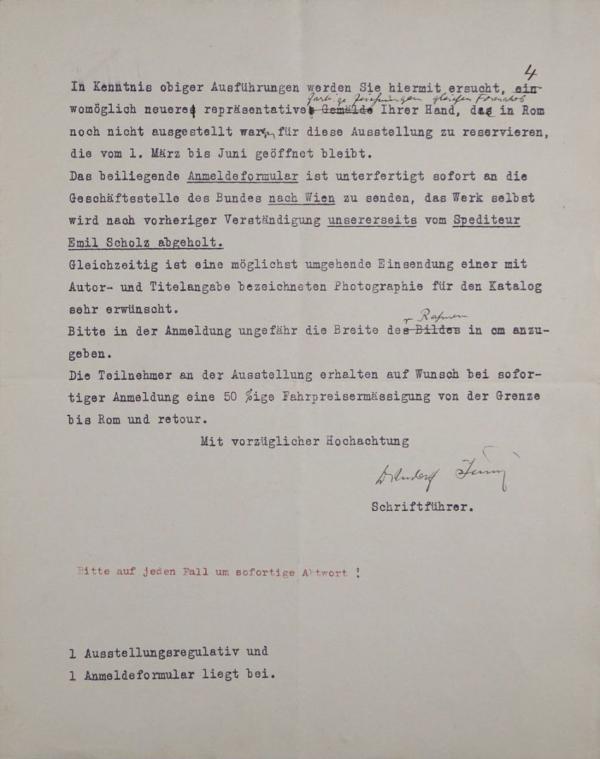 Maschinenschriftlicher Brief von Rudolf Junk/Bund Österreichischer Künstler an Egon Schiele Bild 2