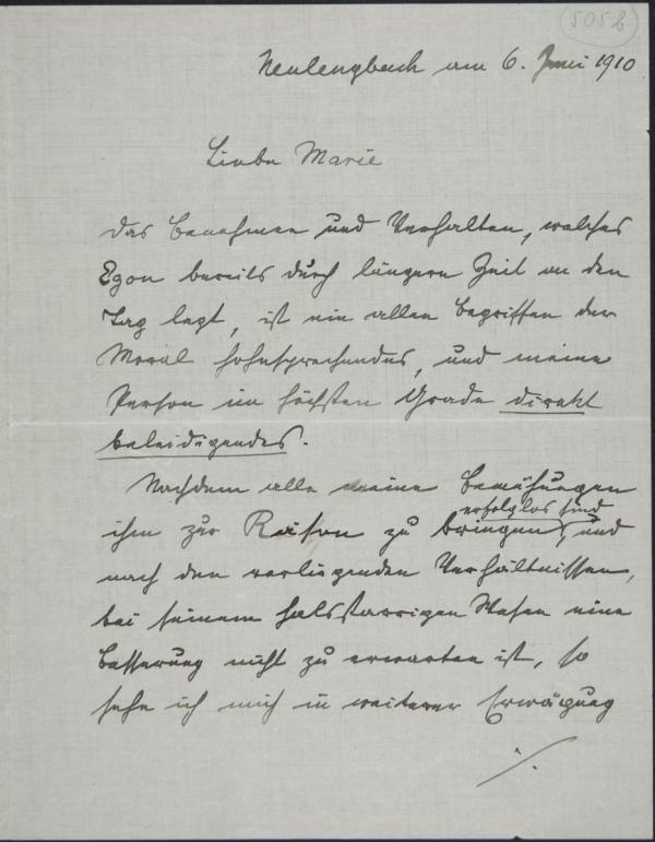 Letter from Leopold Czihaczek to Marie Schiele
