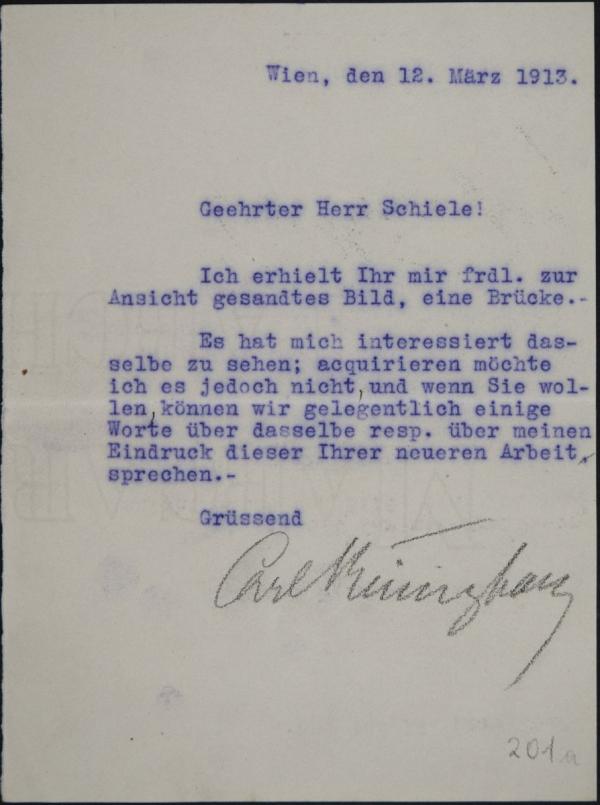 Typewritten letter from Carl Reininghaus to Egon Schiele 