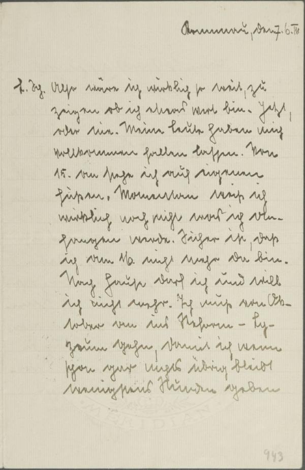 Brief von Wilhelm „Willy“ Lidl an Egon Schiele 