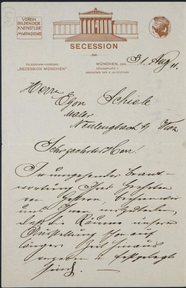 Letter from the Munich Secession to Egon Schiele Bild 1