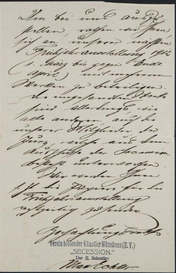 Letter from the Munich Secession to Egon Schiele Bild 2