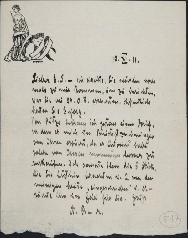 Letter from Arthur Roessler to Egon Schiele 