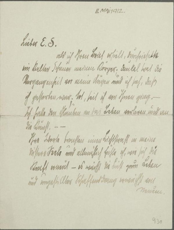 Brief von Carl Klima an Egon Schiele 