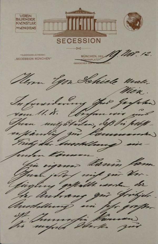 Letter from the Munich Secession to Egon Schiele