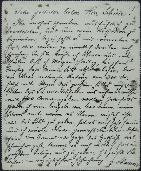 Letter from Franz Hauer to Egon Schiele 