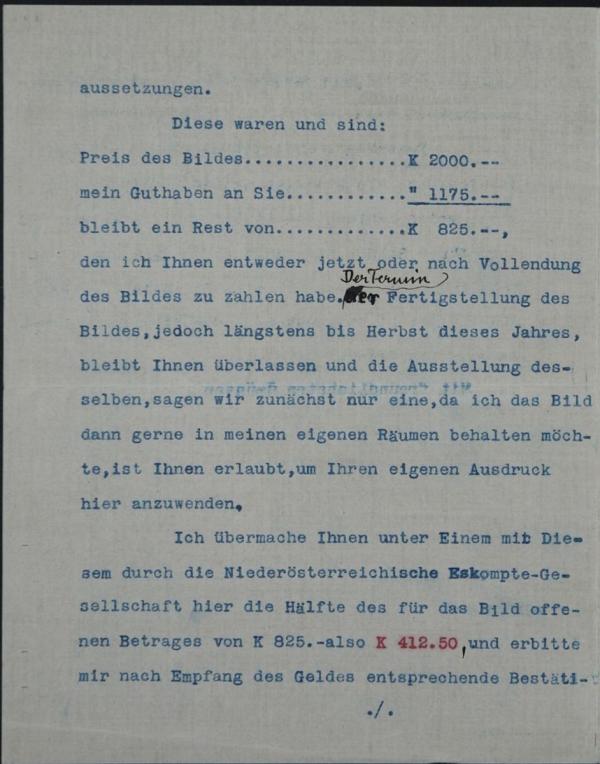 Typewritten letter from Carl Reininghaus to Egon Schiele Bild 2