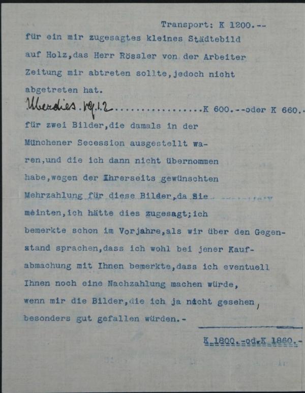 Typewritten letter from Carl Reininghaus to Egon Schiele Bild 2
