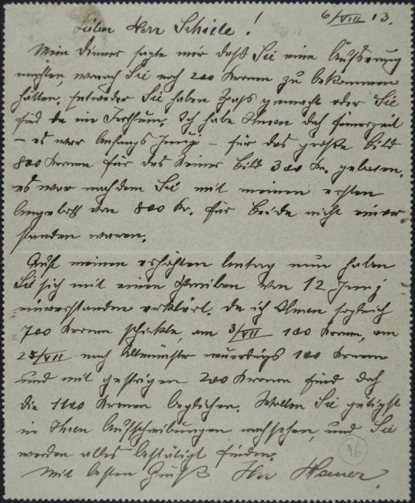 Letter from Franz Hauer to Egon Schiele 