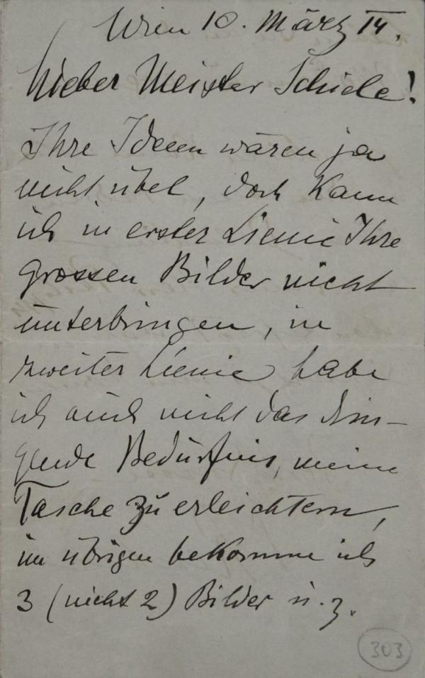 Brief von Oskar Reichel an Egon Schiele 