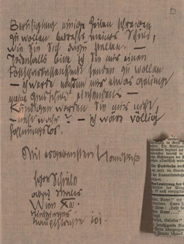 Brief von Egon Schiele an Rosa Kuntschik Bild 2