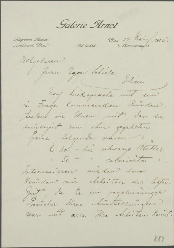 Letter from Guido Arnot to Egon Schiele 