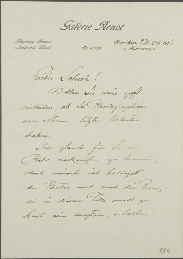 Brief von Guido Arnot an Egon Schiele 