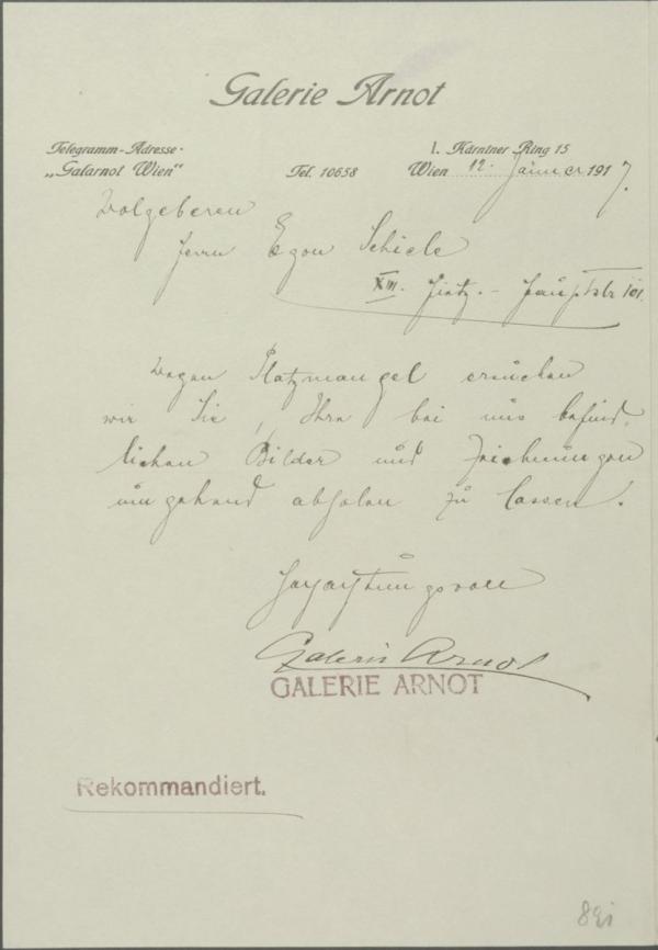 Letter from Guido Arnot to Egon Schiele