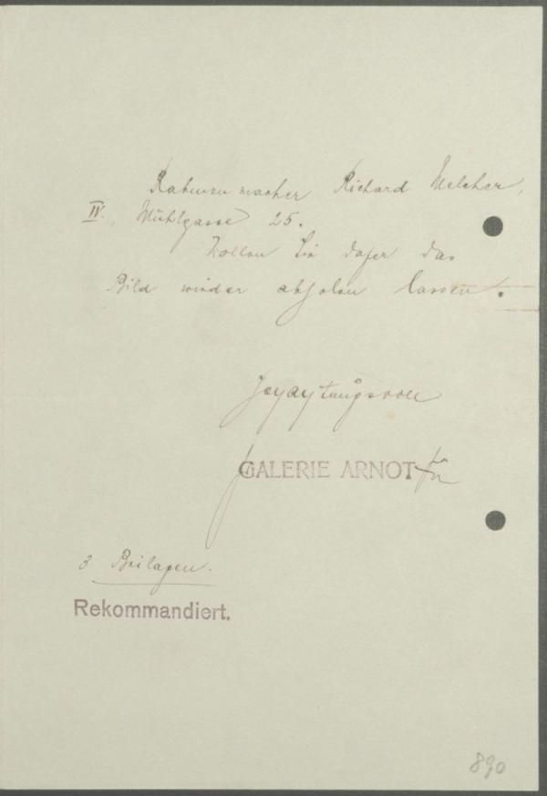 Letter from Galerie Arnot to Egon Schiele Bild 2