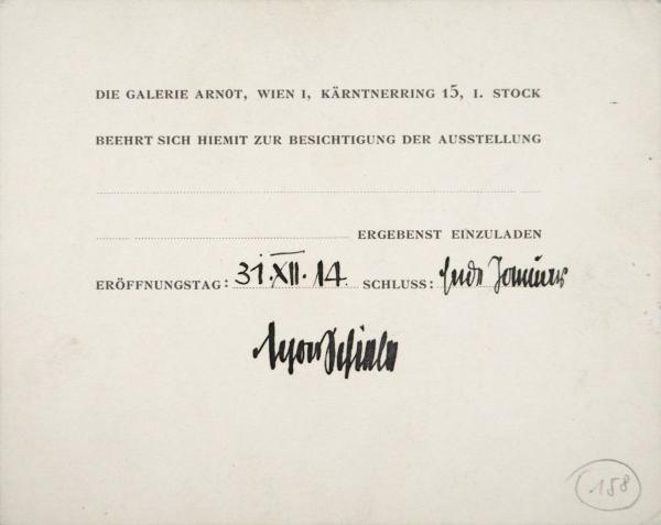 Einladung der Galerie Arnot zur Ausstellung von Egon Schiele mit Schieles eh. Signatur und Datierung 