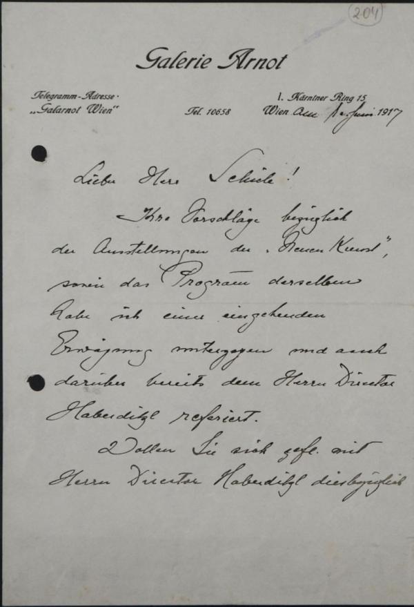 Letter from Guido Arnot to Egon Schiele