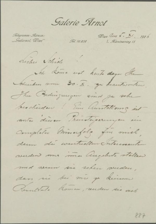 Brief von Guido Arnot an Egon Schiele 