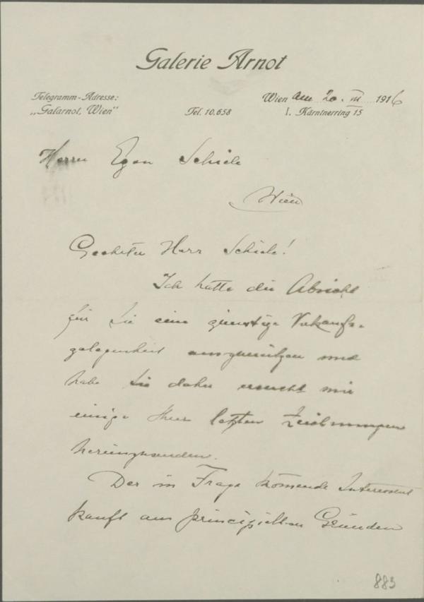 Letter from Guido Arnot to Egon Schiele 